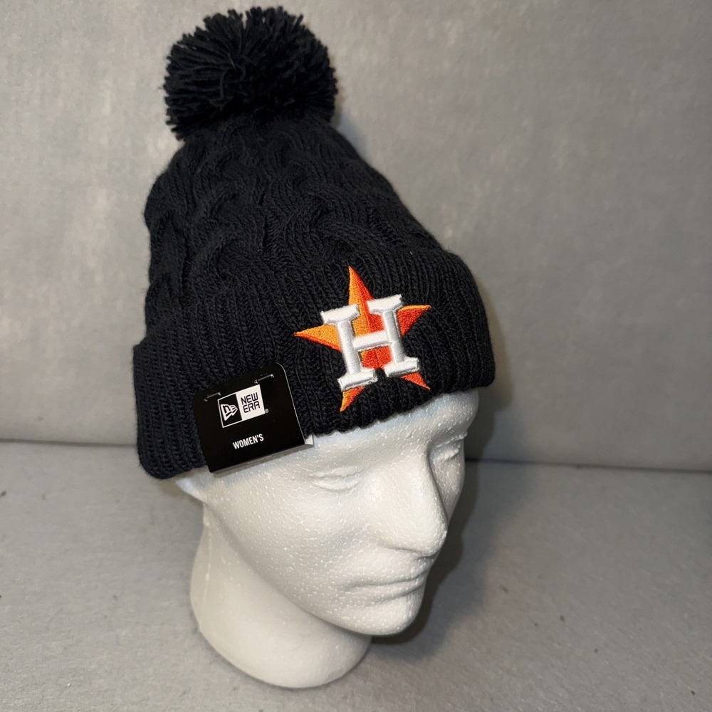 New Era Womens‎ Houston Astros Black Cabled Knit Pom Beanie Hat